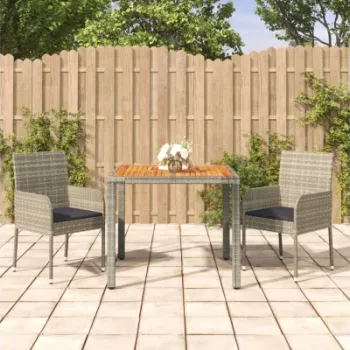 Set mobilier de gradina cu perne, 3 piese, gri, poliratan imagine