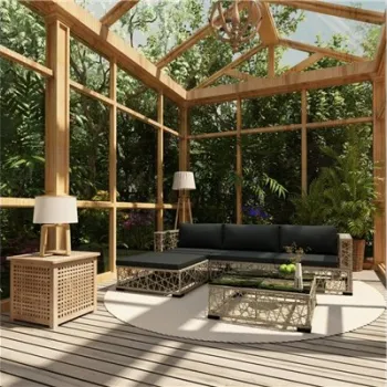 Set mobilier de gradina cu perne, 5 piese, gri, poliratan imagine