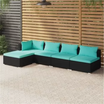 Set mobilier de gradina cu perne, 5 piese, negru, poliratan imagine