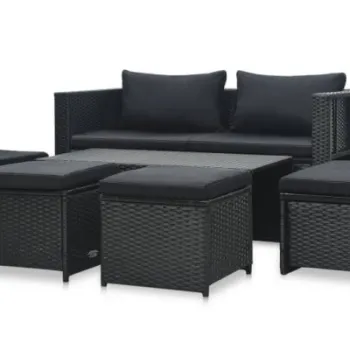 Set mobilier de gradina cu perne, 6 piese, negru, poliratan imagine