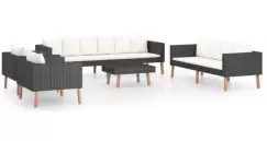 Set mobilier de gradina din poliratan, cu perne, 5 piese, negru imagine
