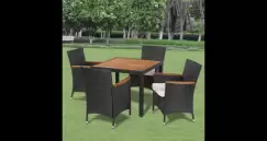 Set mobilier de gradina din ratan cu 4 scaune si masa cu blat de lemn imagine