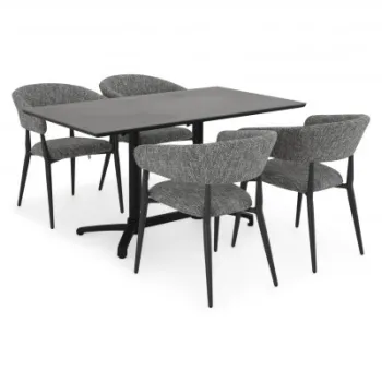 Set mobilier dining terasa si gradina, CLEO NEXUS, masa cu 4 scaune, negru cu antracit, blat piatra sinterizata imagine