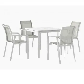 Set mobilier dining terasa si gradina, MARTA, masa 80x80 cm cu 4 scaune, alb, polipropilena si textilina imagine