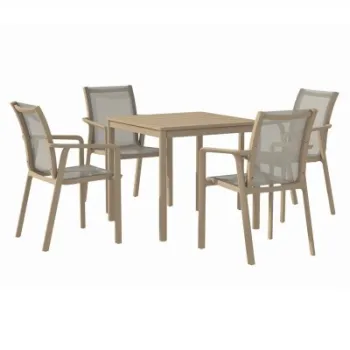 Set mobilier dining terasa si gradina, masa 80x80 cm + 4 scaune, sampanie, polipropilena imagine