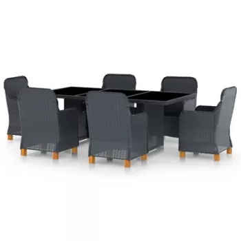 Set mobilier exterior cu perne, 7 piese, gri inchis, poliratan imagine