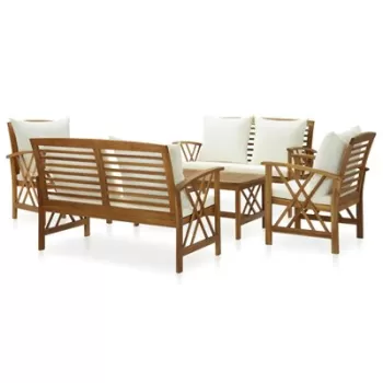 Set mobilier gradina cu perne, 5 piese, lemn masiv de acacia imagine
