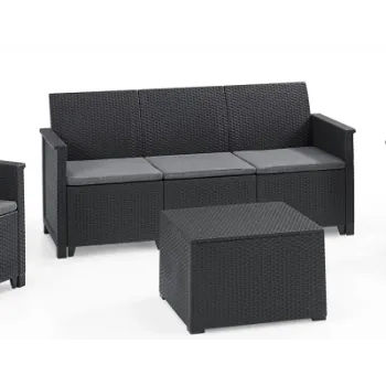 Set mobilier gradina Keter Claire, canapea + 2 fotolii + masa cu depozitare, grafit gri rece imagine