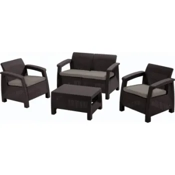 Set mobilier gradina Keter Corfu 4 persoane, canapea + 2 fotolii + masa, maro taupe imagine