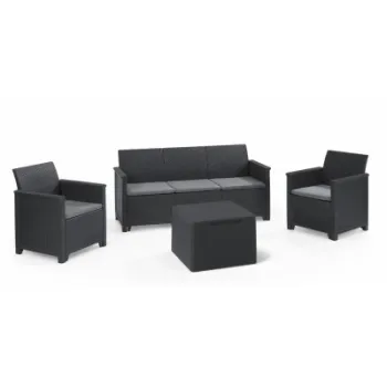 Set mobilier gradina Keter Elodie 5 locuri, canapea cu fotolii si masa cu depozitare, grafit gri rece imagine