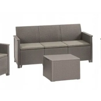 Set mobilier gradina Keter Elodie 5 locuri, canapea + fotolii + masa cu depozitare, cappuccino imagine