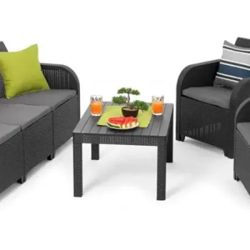 Set mobilier gradina Keter Rosalie 5 locuri, canapea cu fotolii si masa, grafit gri rece imagine