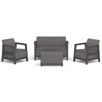 Set mobilier gradina Keter Scandi Linea, canapea 2 locuri cu fotolii si masa, gri montan grafit imagine