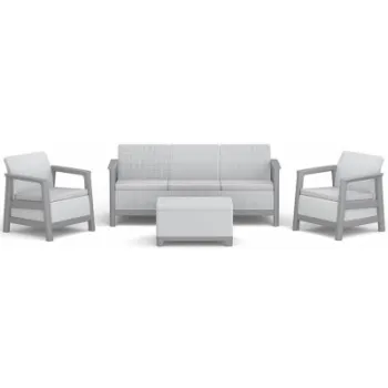 Set mobilier gradina Keter Scandi Linea cu canapea 3 locuri, 2 fotolii si masuta, gri deschis/bej imagine