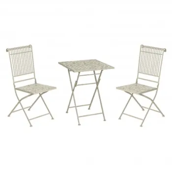 Set mobilier terasa si gradina, mozaic, masa 58x58 cm + 2 scaune pliabile, crem cu multicolor, structura otel imagine