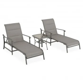 Set mobilier terasa si gradina, SOPHIA, 2 sezlonguri si masuta, gri cu antracit, structura otel, textilina imagine