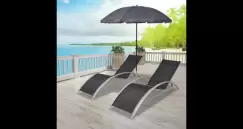 Set sezlonguri din aluminiu cu umbrela 3 piese imagine