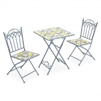 Set terasa LIMONE, 2 scaune si masa 58x58 cm, albastru cu galben, mozaic ceramic imagine