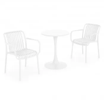 Set terasa PLEZURO ALPINE, masa rotunda O60 cm cu 2 scaune, alb, otel si polipropilena imagine
