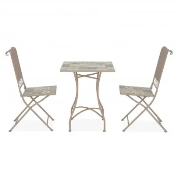 Set terasa TOULOUSE, 2 scaune si masa 58x58 cm, bej cu multicolor, mozaic ceramic imagine