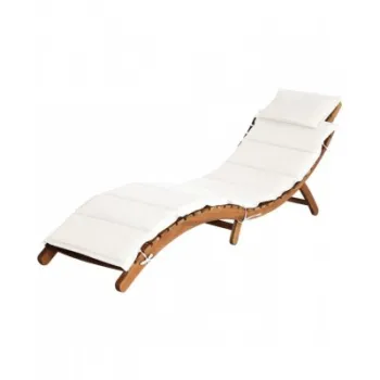 Sezlong cu perna, crem, lemn masiv de acacia imagine