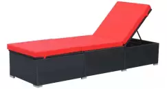 Sezlong de exterior, poliratan, 195 x 60 x 31 cm, negru si rosu imagine
