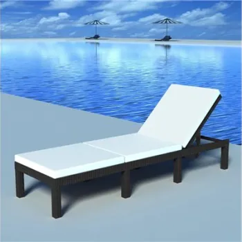 Sezlong de plaja cu perna, negru, poliratan imagine