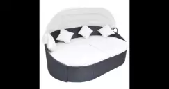 Sezlong din poliratan cu baldachin, negru imagine