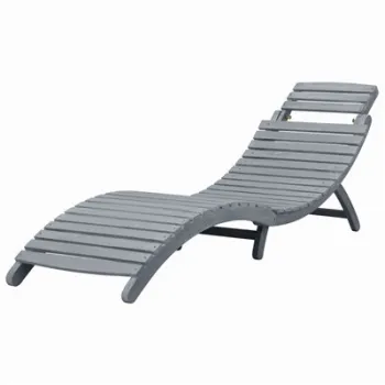 Sezlong, gri prespalat, lemn masiv de acacia imagine