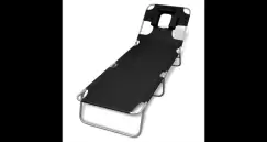 Sezlong pliabil cu perna si spatar reglabil Negru imagine