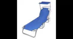 sezlong pliabil cu protectie solara 189 x 58 x 27 cm, Albastru imagine