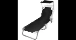 Sezlong pliabil cu protectie solara 189 x 58 x 27 cm, Negru imagine