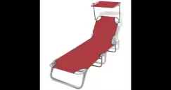 sezlong pliabil cu protectie solara 189 x 58 x 27 cm, Rosu imagine