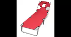 sezlong rosu pliabil pentru plaja, cu tetiera si spatar reglabil imagine