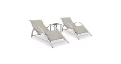 Sezlonguri de plaja, 2 buc., cu masa, crem, aluminiu imagine