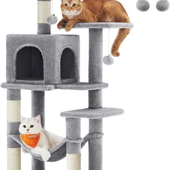 Ansamblu de joaca pisici cu hamac / arbore pentru pisici, Feandrea, max 40 kg, 45x35x112 cm, PAL/plus/sisal, gri deschis imagine
