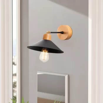 Aplica de perete, Alby, 525NOR3138, Metal, Negru / Stejar imagine