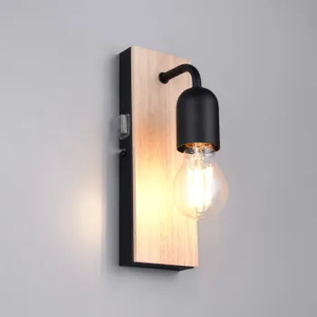 Aplica de perete Arturo, TRIO, 8x11x24 cm, 10W, 1x E27, lemn, natur/negru imagine