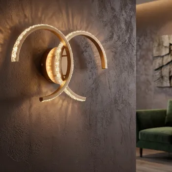 Aplica de perete, Mauro Ferretti, Double C, banda LED integrata, 65W, 3000K / 4000K / 6000K, 41x8.5x24 cm, aluminiu/fier, auriu/alb imagine