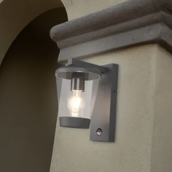 Aplica de perete pentru exterior cu senzor Cavado, TRIO, 16x28 cm, 40W, 1x E27, aluminiu, antracit imagine