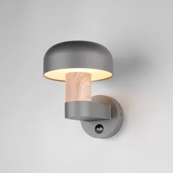 Aplica de perete pentru exterior cu senzor Fraser, TRIO, 19x25x24.5 cm, 10W, 1x E27, aluminiu, gri/natur imagine