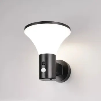 Aplica de perete pentru exterior cu senzor Gorda, RL, 17.5x19 cm, 3.5W, 1x SMD, plastic, negru mat/alb imagine