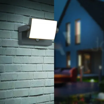 Aplica de perete pentru exterior cu senzor Kansas, TRIO, 20x10 cm, 10W, 1x SMD, aluminiu, antracit imagine