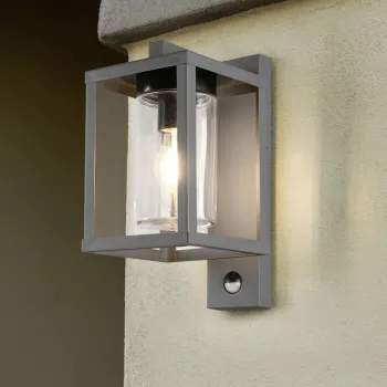 Aplica de perete pentru exterior cu senzor Lunga, TRIO, 16x33.5 cm, 40W, 1x E27, metal, antracit imagine