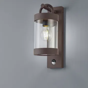 Aplica de perete pentru exterior cu senzor Sambesi, TRIO, 12.5x33 cm, 28W, 1x E27, aluminiu, ruginiu imagine