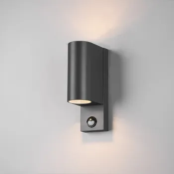 Aplica de perete rotunda pentru exterior cu senzor Roya, TRIO, 7x11.6x22 cm, 35W, 2x GU10, aluminiu, antracit imagine