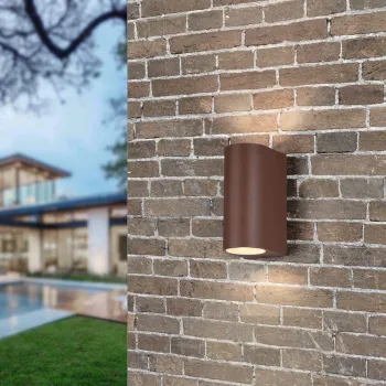 Aplica de perete rotunda pentru exterior Roya, TRIO, 6.9x15 cm, 35W, 2x GU10, aluminiu, maro imagine