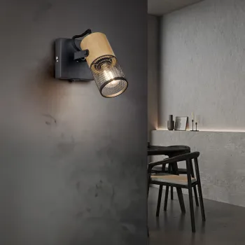 Aplica de perete Tosh, TRIO, 9x13.7 cm, 15W, 1x E14, metal, negru mat/natur imagine