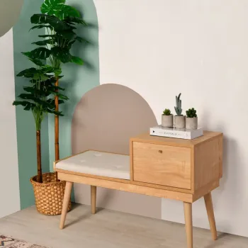 Banca, Wolina, Urban, 105x40x45 cm, Lemn de carpen, Stejar / Crem imagine