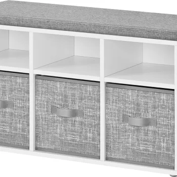 Bancheta cu 6 compartimente si 3 cutii textile, Vasagle, 87x30.3x48 cm, PAL/tesatura Oxford, alb imagine